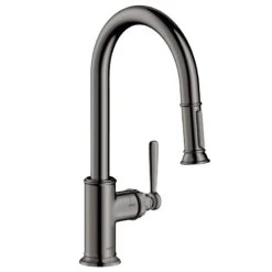 AXOR Montreux Single Lever Kitchen Mixer Tap 180 With Pull Out Spray - Polished Black Chrome - 16581330