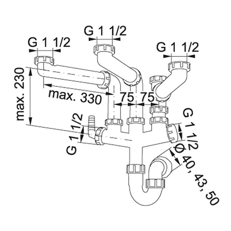 Franke Siphon 3 Plumbing Kit For 3 Bowl Kitchen Sinks - 112.0083.810 2 Franke Siphon 3 Plumbing Kit For 3 Bowl Kitchen Sinks - 112.0083.810 - Image 2