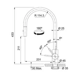 Franke Eos Neo Pull-Down Spray Tap - Stainless Steel - 115.0638.861 -Home Kitchen 1 1 115.0638.861 dimensions