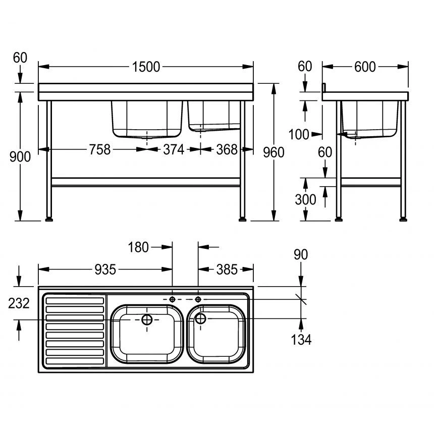 KWC DVS 2 Bowl Mini Catering Sink 1500mm Wide With Left Drainer E20606L - 214.0000.030 2 KWC DVS 2 Bowl Mini Catering Sink 1500mm Wide With Left Drainer E20606L - 214.0000.030 - Image 2