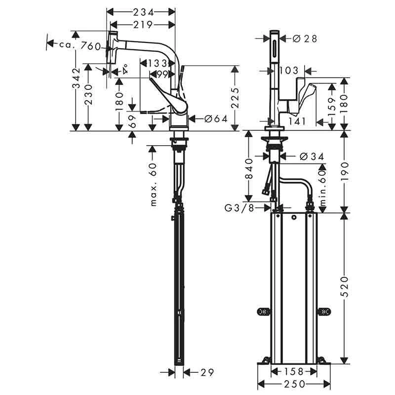 Axor Citterio Single Lever Kitchen Mixer Select 230 2 Jet With Pull-Out Spray - Polished Black Chrome - 39862330 2 Axor Citterio Single Lever Kitchen Mixer Select 230 2 Jet With Pull-Out Spray - Polished Black Chrome - 39862330 - Image 2