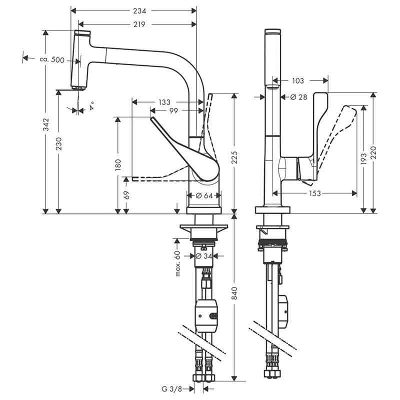 Axor Citterio Single Lever Kitchen Mixer Select 230 With Pull-Out Spout Eco - Chrome - 39864000 2 Axor Citterio Single Lever Kitchen Mixer Select 230 With Pull-Out Spout Eco - Chrome - 39864000 - Image 2