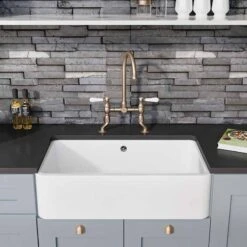 Blanco VILLAE Farmhouse Ceramic 1 Bowl Kitchen Sink - Crystal White - 525163 -Home Kitchen 5 2 525163 lifestyle1