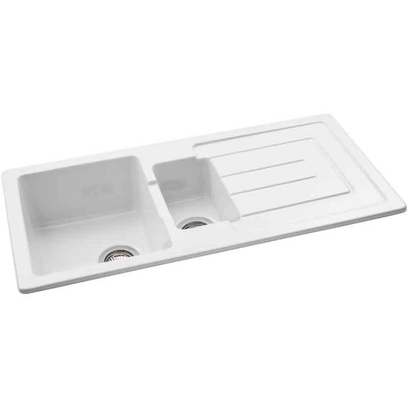 Abode Acton 1.5 Bowl Ceramic Kitchen Sink - White - AW1041 2 Abode Acton 1.5 Bowl Ceramic Kitchen Sink - White - AW1041 - Image 2