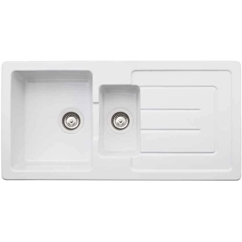 Abode Acton 1.5 Bowl Ceramic Kitchen Sink - White - AW1041 1 Abode Acton 1.5 Bowl Ceramic Kitchen Sink - White - AW1041