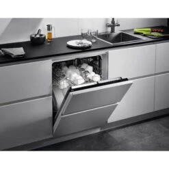 AEG FSK32610Z Fully Integrated 13 Place Dishwasher - White -Home Kitchen aeg fsk32610z counter top fitted open dishwasher front side view