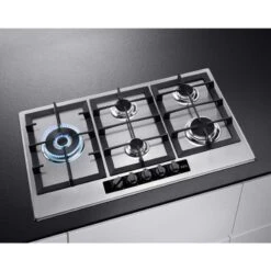 AEG HGB95522YM 90cm Gas Hob - Stainless Steel -Home Kitchen aeg hgb95522ym gas on counter top view