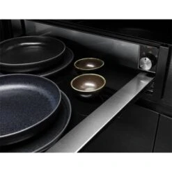 AEG KDK911424M 14cm Warming Drawer - Black Glass & Stainless Steel -Home Kitchen aeg kdk911424m bowls plates placement on base front view