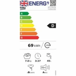 Beko WTL74051W Freestanding 7kg 1400rpm Washing Machine - White -Home Kitchen b e beko wtl74051w energy label