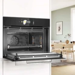 Bosch CMG778NB1 Series 8 Built-In Compact Oven With Microwave Function & Home Connect - Black -Home Kitchen b o bosch cmg778nb1series 8 compact oven microwave life style open door