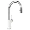 Blanco CARENA-S Vario Pull-Out Spout Silgranit-Look Dual Finish Kitchen Tap - White/Chrome - BM3118WH
