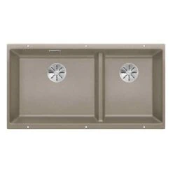 Blanco SUBLINE 480/320-U LH 2 Bowl Undermount Silgranit Kitchen Sink With Manual InFino Waste - Tartufo - 523591