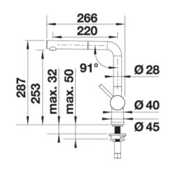 Blanco LINUS-S Silgranit Look Kitchen Mixer Tap With Pull-Out Spray - Volcano Grey - 526958 -Home Kitchen blanco 526958 side view dimensions