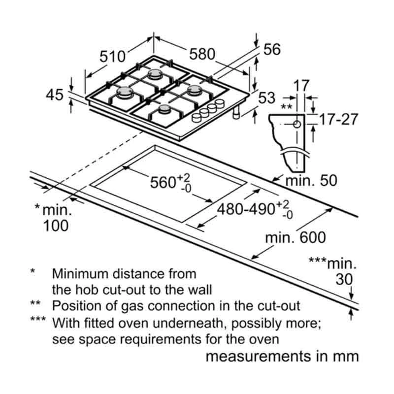 Bosch Series 2 PBP6B5B60 60cm Gas Hob - Stainless Steel 6 Bosch Series 2 PBP6B5B60 60cm Gas Hob - Stainless Steel - Image 6