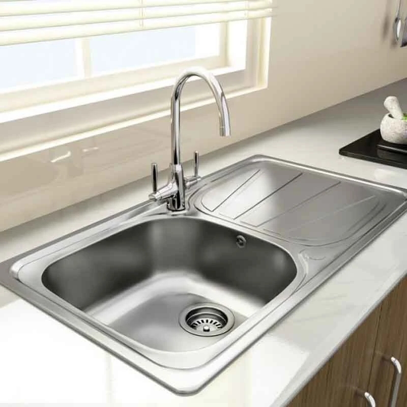 Leisure Contour 1 Bowl Inset Kitchen Sink With Reversible Drainer - Polished Stainless Steel - CN950/ 2 Leisure Contour 1 Bowl Inset Kitchen Sink With Reversible Drainer - Polished Stainless Steel - CN950/ - Image 2