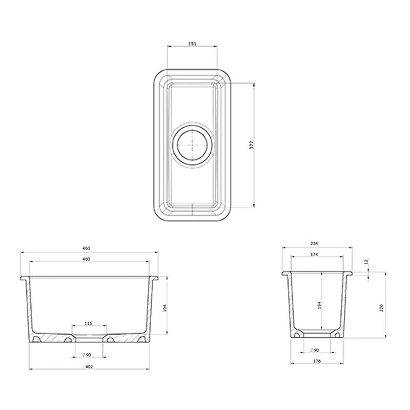 Rangemaster Rustique 234x460 0.5 Bowl Fire Clay Ceramic Kitchen Sink - White - CRUB1740WH/ 3 Rangemaster Rustique 234x460 0.5 Bowl Fire Clay Ceramic Kitchen Sink - White - CRUB1740WH/ - Image 3