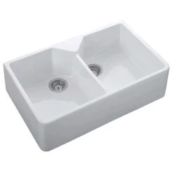 Rangemaster Classic Belfast Double Bowl Ceramic Kitchen Sink - White - CDB800WH/