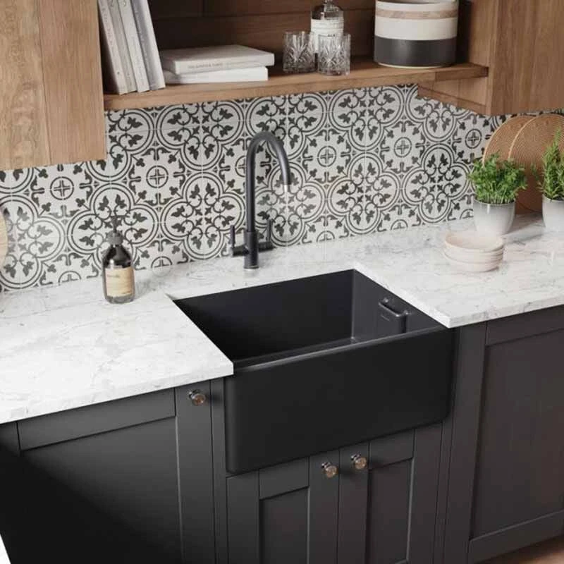 Rangemaster Grange 1 Bowl Fire Clay Ceramic Kitchen Sink - Matt Black - CGR595MB/ 1 Rangemaster Grange 1 Bowl Fire Clay Ceramic Kitchen Sink - Matt Black - CGR595MB/