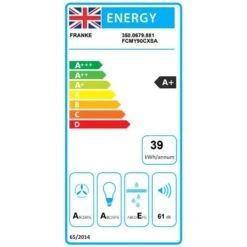 Franke Mythos Ceiling Cooker Hood With 2 LED Bars - 90cm - FCMY 90 C XS A - Stainless Steel - 350.0679.881 -Home Kitchen f r franke mythos 3500679881 energy label