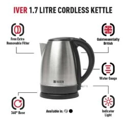 Haden Iver 1.7 Litre Kettle - Stainless Steel - 206459 -Home Kitchen h a haden iver 206459 2