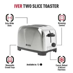 Haden Iver 2 Slice Toaster - Stainless Steel - 206466 -Home Kitchen h a haden iver 206466 2
