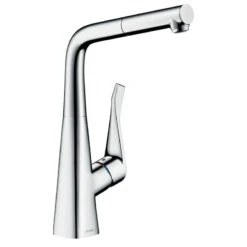 Hansgrohe Metris M71 Single Lever Kitchen Mixer Tap 320 With Pull-Out Spout & Sbox Single Spray Mode - Chrome - 73812000