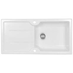 Thomas Denby Harmony XL 1 Bowl Reversible Ceramic Kitchen Sink & Drainer - White - HAR1010WH