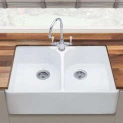 Thomas Denby Heritage 800 Ceramic Double Bowl Kitchen Sink - White - HER800