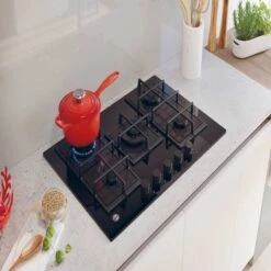 Hoover H500 HVG74WC5B 75cm Gas Hob - Black Glass -Home Kitchen h o hoover hvg74wc5b lifestyle1