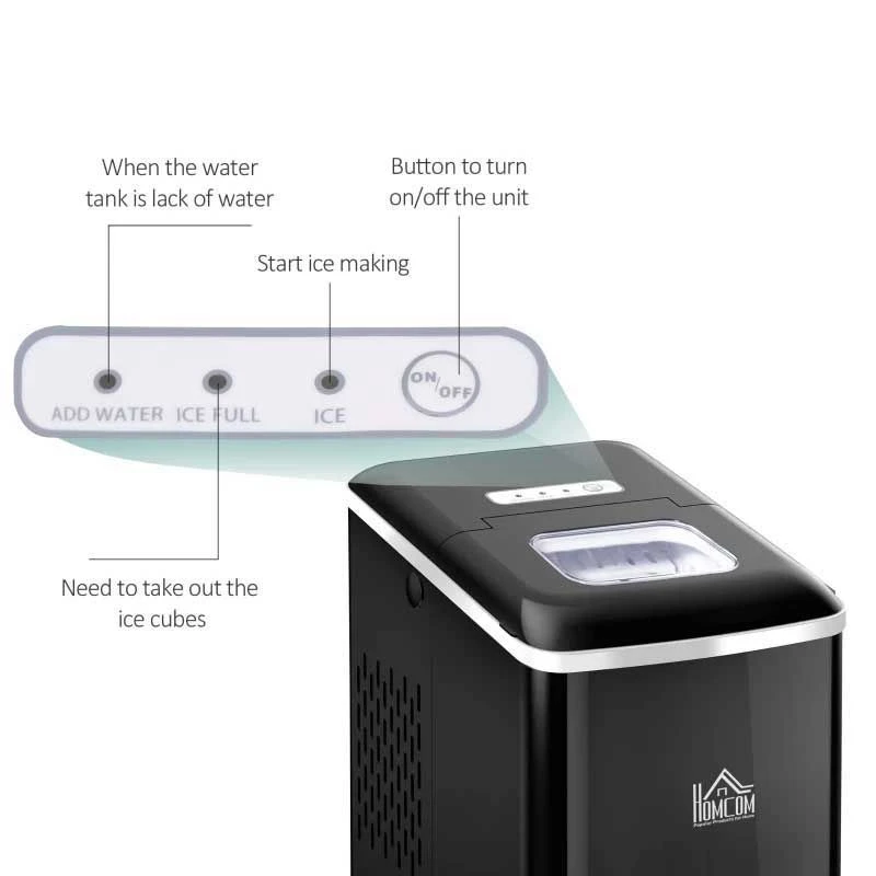 HOMCOM 12kg Portable Countertop Ice Maker Machine - Black - 800-063V70 9 HOMCOM 12kg Portable Countertop Ice Maker Machine - Black - 800-063V70 - Image 9