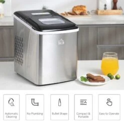 HOMCOM 12kg Portable Countertop Ice Maker Machine - Stainless Steel & Black - 800-075V70 -Home Kitchen homcom 800075v70 information