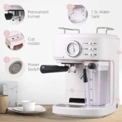 HOMCOM Auto Coffee Machine For Espressos Lattes And Cappuccinos - White - 800-078 -Home Kitchen homcom 800078 features4