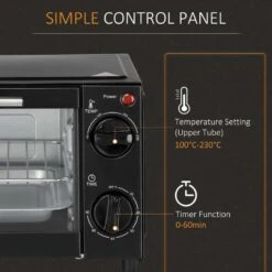 HOMCOM 750W 9 Litre Mini Countertop Oven & Grill - Black - 800-088 -Home Kitchen homcom 800088 control panel