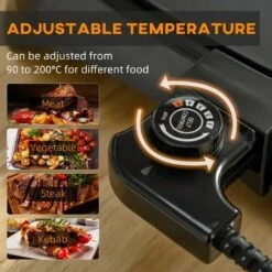 HOMCOM 1600W Non-Stick Teppanyaki Table Top Grill - Black - 800-109V70 -Home Kitchen homcom 800109v70 features1