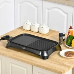 HOMCOM 1600W Non-Stick Teppanyaki Table Top Grill - Black - 800-109V70