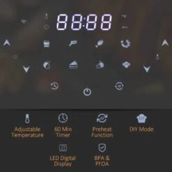 HOMCOM 1500W 7 Litre Air Fryer With Digital Display - Black - 800-148V70 -Home Kitchen homcom 800148v70 led display