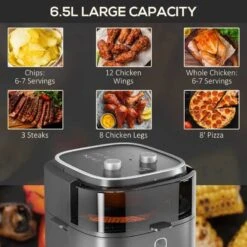 HOMCOM 1350W 6.5 Litre Family Size Air Fryer With Rapid Air Circulation - Grey - 800-164V70GY -Home Kitchen homcom 800164v70gy capacity