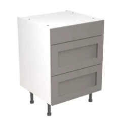Kitchen Kit Shaker 600mm 3 Drawer Base Cabinet - Ultra Matt - Dust Grey - Flatpacked - FKKH0806
