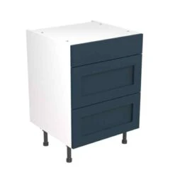 Kitchen Kit Shaker 600mm 3 Drawer Base Cabinet - Ultra Matt - Indigo Blue - Flatpacked - FKKH1306