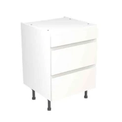 Kitchen Kit J-Pull 600mm 3 Drawer Base Cabinet - Ultra Matt - White - Flatpacked - FKKJ0506