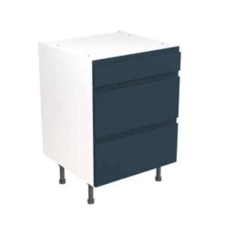 Kitchen Kit J-Pull 600mm 3 Drawer Base Cabinet - Ultra Matt - Indigo Blue - Flatpacked - FKKJ1306