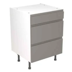Kitchen Kit Rigid J-Pull 600mm 3 Drawer Base Cabinet - Super Gloss - Dust Grey - Pre-Assembled - RKKJ0306