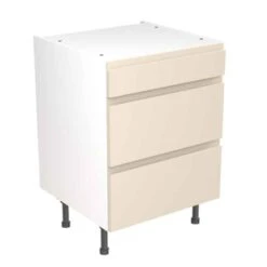 Kitchen Kit Rigid J-Pull 600mm 3 Drawer Base Cabinet - Ultra Matt - Cashmere - Pre-Assembled - RKKJ0606