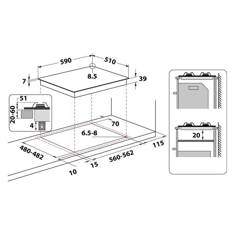 Whirlpool GMA 6422/IX 60cm Gas Hob - St/Steel 5 Whirlpool GMA 6422/IX 60cm Gas Hob - St/Steel - Image 5