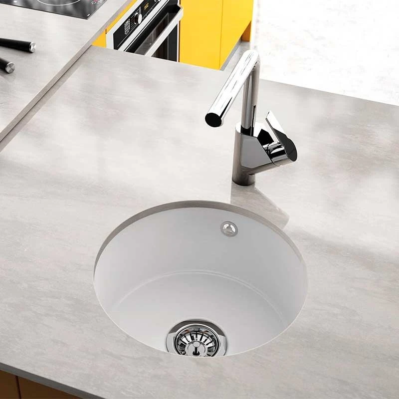 Thomas Denby Metro 1 Bowl Ceramic Round Bowl Kitchen Sink - White - MET1060 1 Thomas Denby Metro 1 Bowl Ceramic Round Bowl Kitchen Sink - White - MET1060