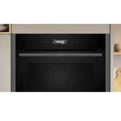 Neff N70 C24GR3XG1B Built In Compact Microwave And Grill - Black With Graphite Grey Trim -Home Kitchen n e neff n70 c24gr3xg1b microwave and grill front