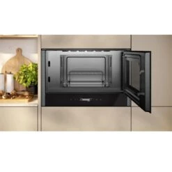 Neff N70 NR4GR31G1B Built In Microwave And Grill - Black With Graphite Grey Trim -Home Kitchen n e neff n70 nr4gr31g1b microwave and grill open