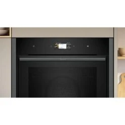 Neff N90 B64CS51G0B Bulit In Single Slide & Hide Electric Oven With Home Connect - Black With Graphite Grey Trim -Home Kitchen n e neff n90 b64cs51g0b slide and hide electric oven front