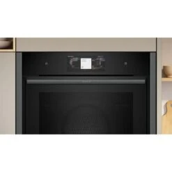 Neff N90 B64FT53G0B Bulit In Single Slide & Hide Electric Oven With Steam & Home Connect - Black With Graphite Grey Trim -Home Kitchen n e neff n90 b64ft53g0b slide and hide electric oven front