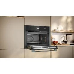 Neff N90 C24MS31G0B Bulit In Compact Electric Oven & Microwave With Home Connect - Black With Graphite Grey Trim -Home Kitchen n e neff n90 c24ms31g0b compact oven and microwave lifestyle3